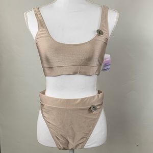 Light gold ribbed high-waist bikini